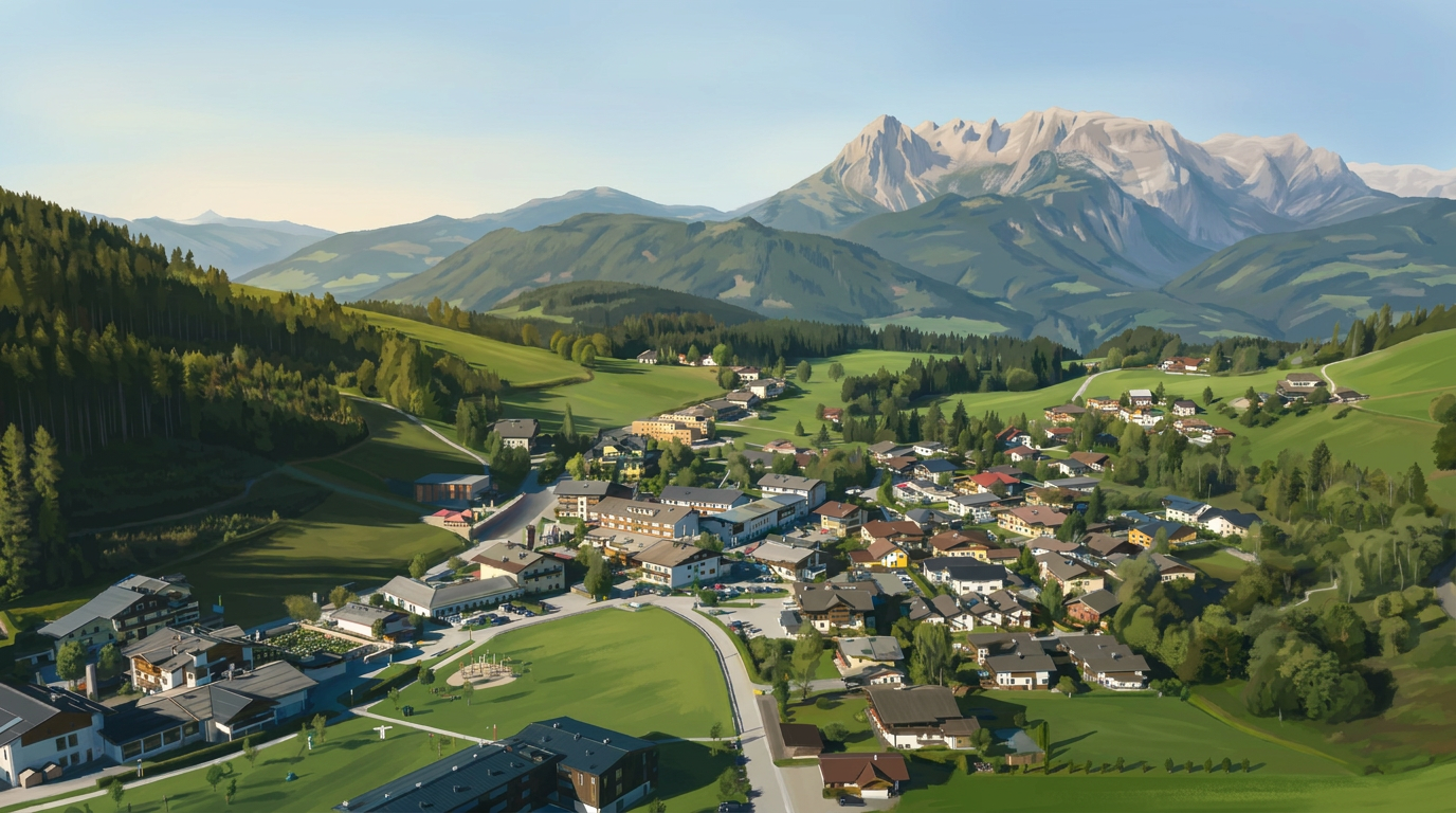 Alpska vas v zelenem dolu – ilustracija članka